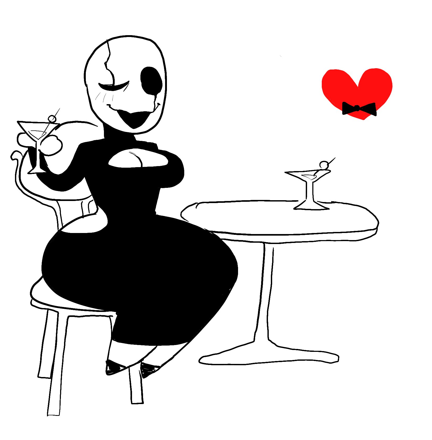 1girls, big breasts, bowtie, breasts, cleavage, cleavage cutout, dagothurfanclub, date, deltarune, dress, fem gaster, female, female focus, funny, gaster, genderbend, genderswap, newnerevar, rule 63, sketch, soul (undertale), undertale, undertale (series)