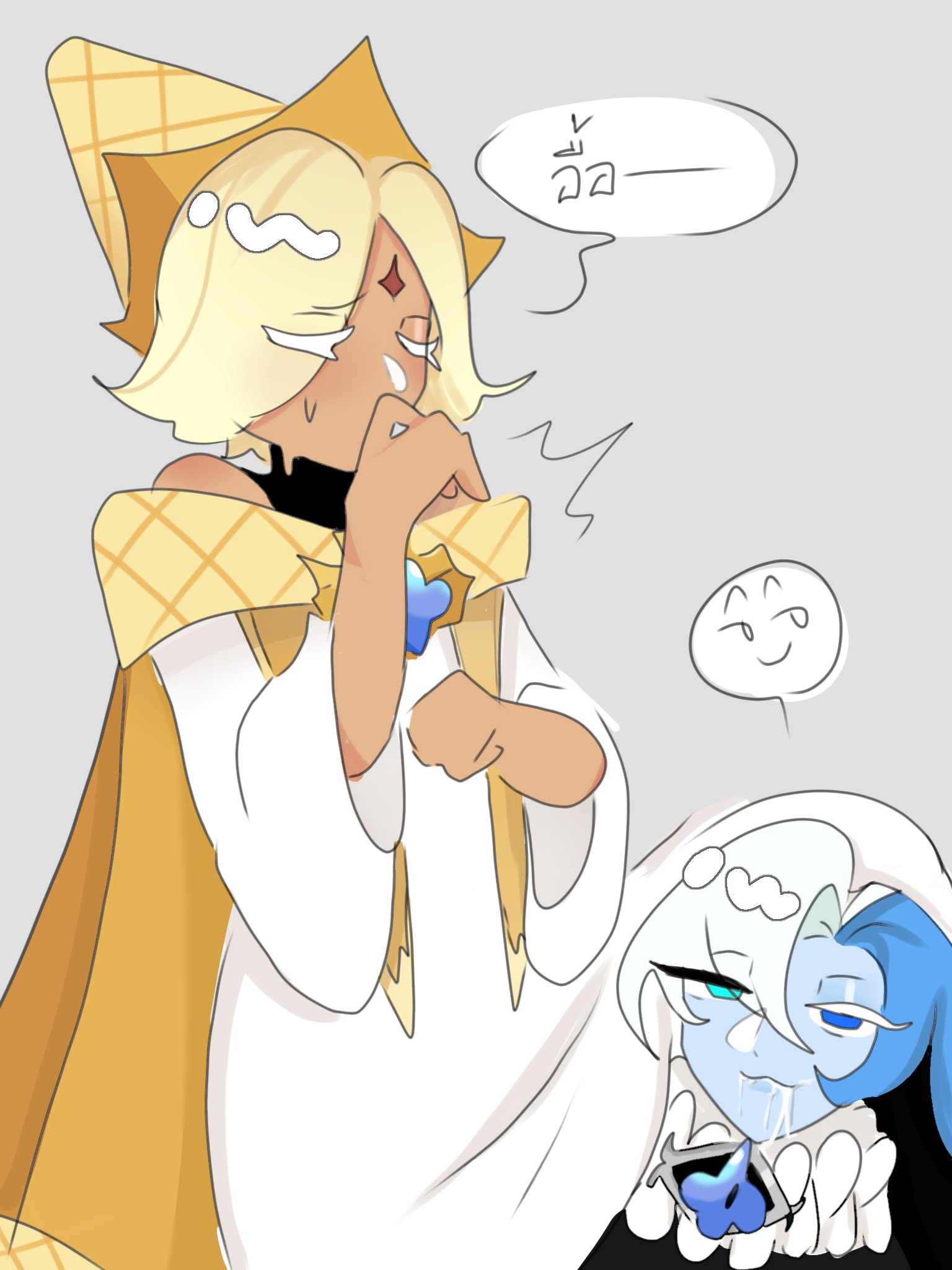 cookie run, cookie run kingdom, cum in mouth, dark skin, dark-skinned dom, dark-skinned femboy, dark-skinned male, dark-skinned sissy, dark-skinned twink, femboy, gay, gay sex, implied cum drinking, implied fellatio, male, pure vanilla cookie, shadow milk cookie, zilvazy