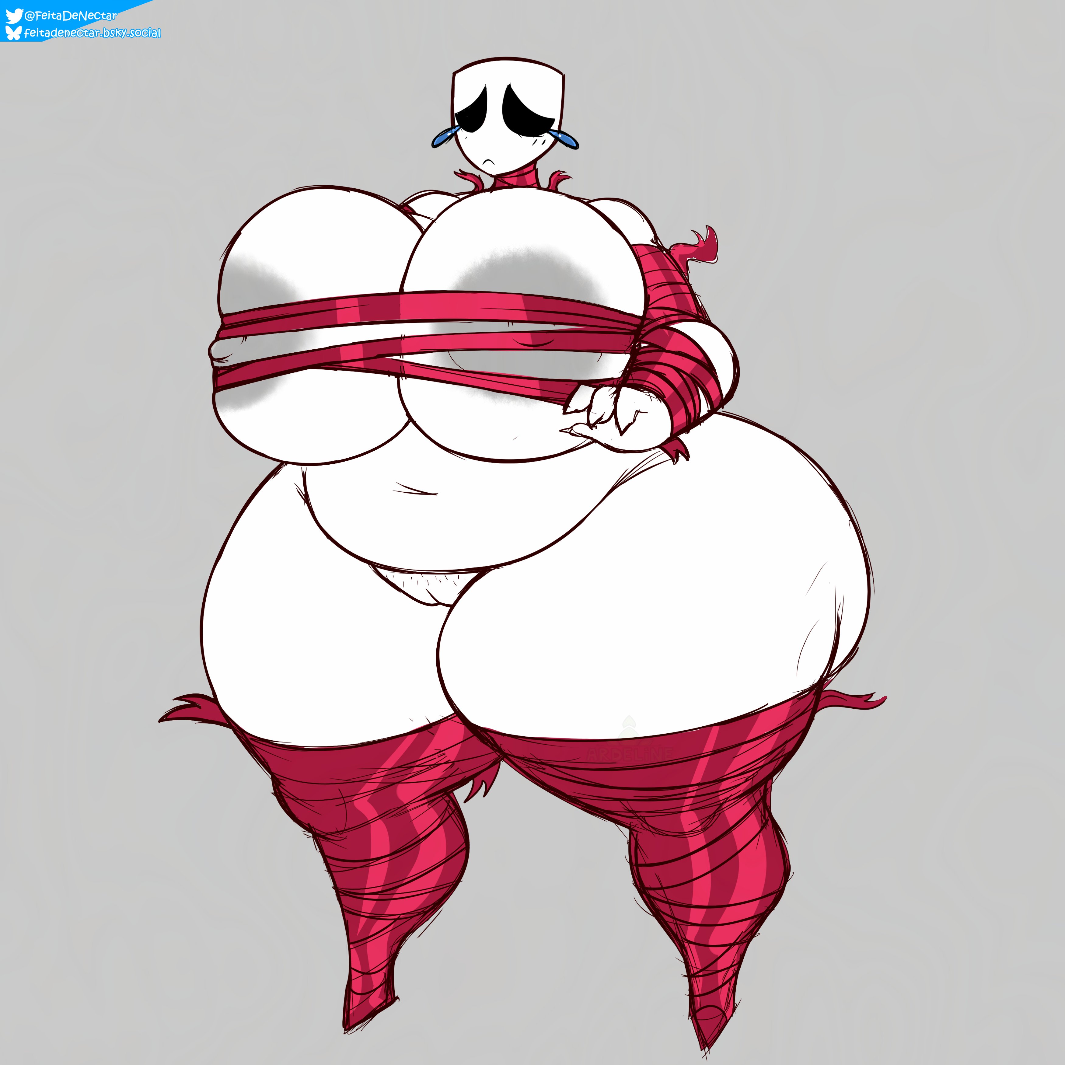 1girls, big breasts, biped, blush, blush lines, breasts, crying, feitadenectar, female, female only, gangle (feitadenectar), gangle (the amazing digital circus), gangle with a body, glitch productions, gooseworx, mask, nude, nude female, pubic hair, pussy, pussy hair, pussy stubble, ribbon, ribbons, solo, solo female, submissive and breedable, tadc, tears, the amazing digital circus, thick ass, thick thighs, thighs, white body