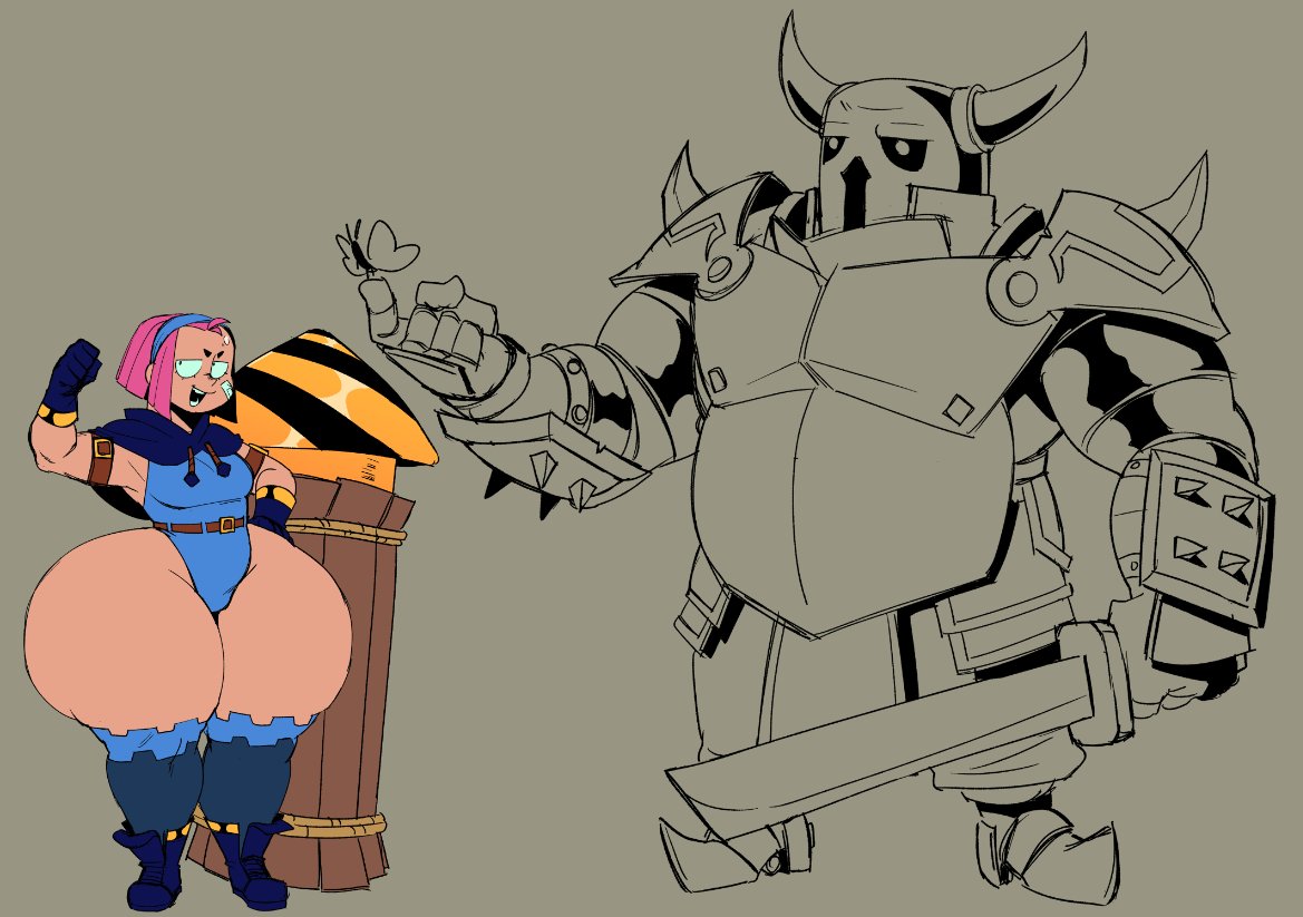 ass, ass body, clash (series), clash of clans, clash royale, confident, elpiromanias, evolution firecracker (clash royale), fat hips, firecracker (clash royale), hips, huge ass, pekka (clash of clans), pekka (clash royale), pink hair, smug, thick thighs, thighs, wide hips