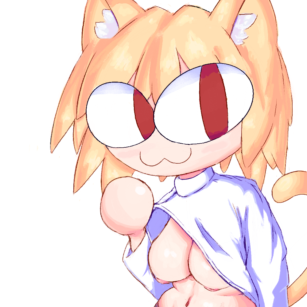 :3, 1girls, 2025, 2d, animal ears, anthro, anthro female, anthro only, breasts, cat ears, cat girl, cat humanoid, catgirl, feline, female, female only, humanoid, lodetail, neco-arc, nipples, red pupils, smile, solo, solo female, tagme, tail, topwear, type-moon, white background, white eyes, white topwear
