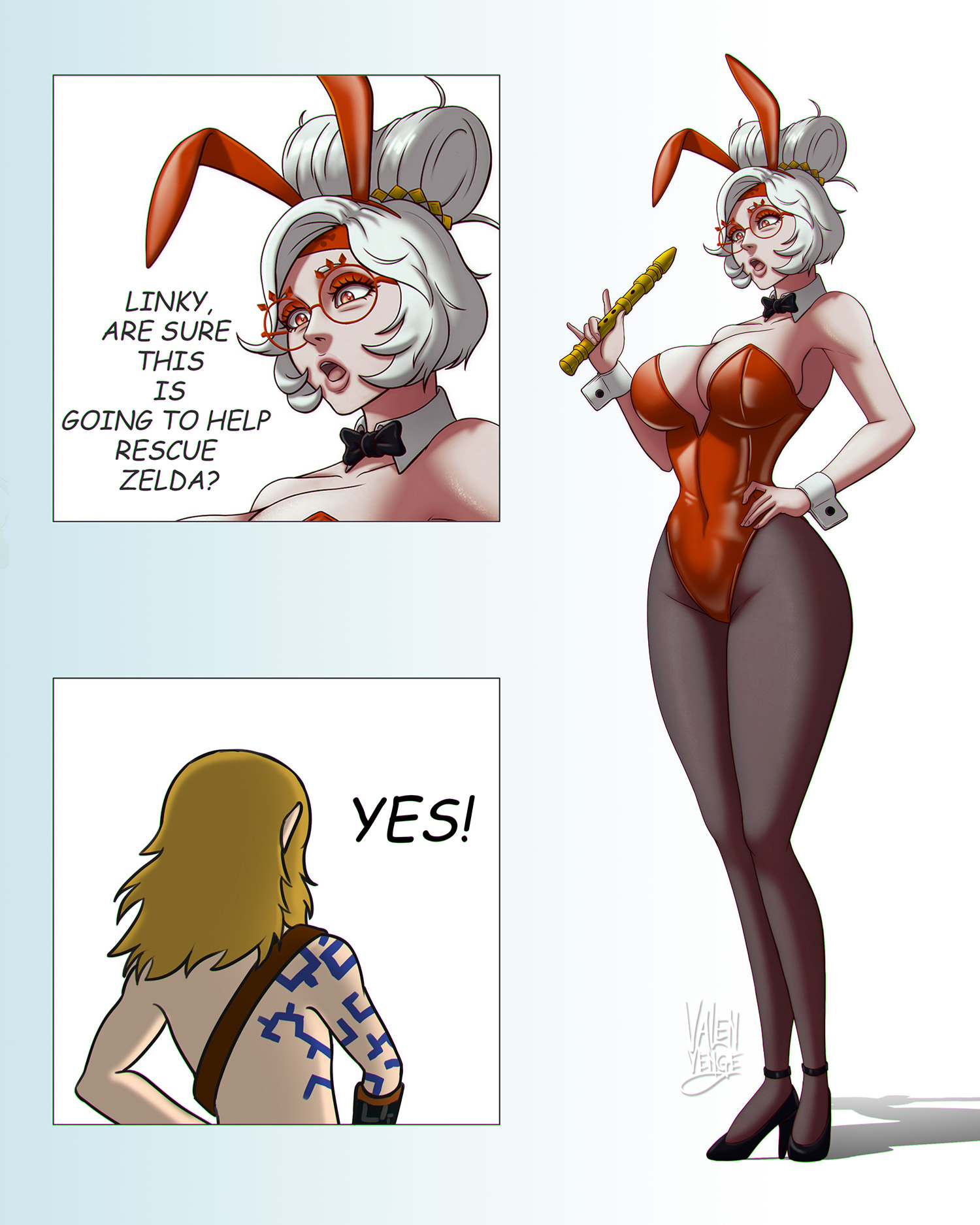 alternate costume, female, link, male, nintendo, purah, purah (tears of the kingdom), short hair, tagme, tears of the kingdom, text, the legend of zelda, valenvenge, white hair