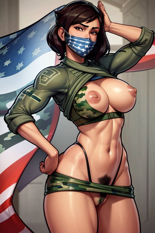 ai_generated american_flag miss_militia parahumans ripped_bodysuit ripped_clothing salute superhero superheroine