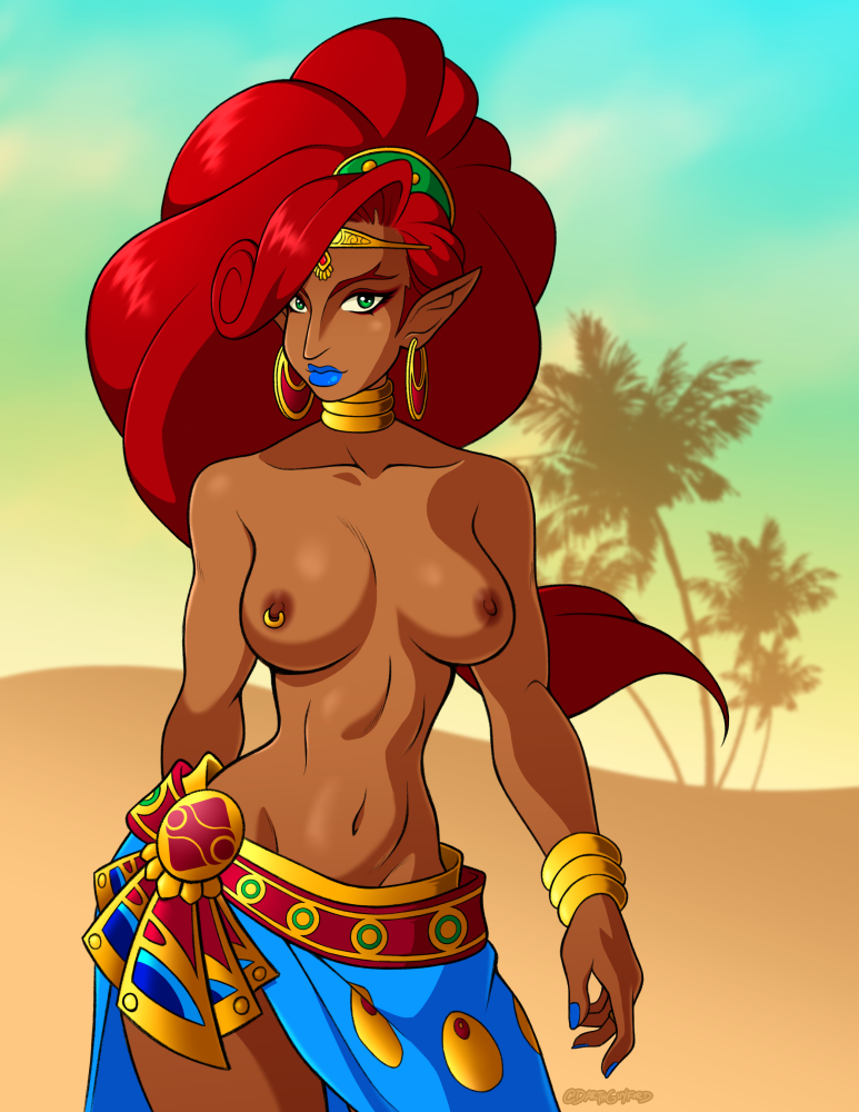 areola areolae big_breasts bold-n-brash breasts breath_of_the_wild dark-skinned_female dark_skin elf elf_ears elf_female female female_focus female_only gerudo nintendo nipple_piercing nipples nude nude_female red_hair the_legend_of_zelda urbosa