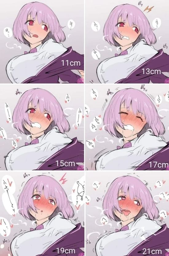 action_lines ahe_gao ahegao big_breasts bouncing_breasts breasts growing growth heart-shaped_pupils heart_eyes heavy_breathing large_breasts large_penis movement_lines offscreen_character out_of_frame penis_reaction_chart penis_size_comparison pink_eyes pink_hair sex sex_from_behind shinjou_akane short_hair simple_background size_chart size_comparison size_difference small_penis speech_bubble speed_lines ssss.gridman translation_request val_(escc4347) white_background