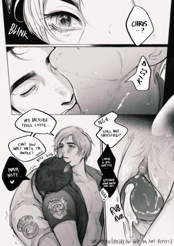 chris redfield, clitoris, cuntboy, dubious consent, gay, intersex, leon scott kennedy, male, precum, pussy, resident evil, resident evil 2, rubbing, rubbing clitoris, rubbing pussy