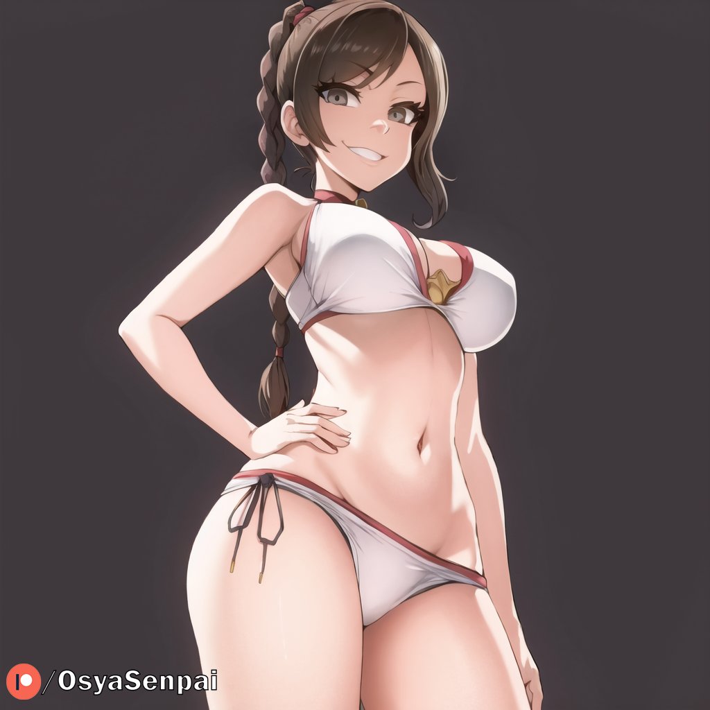 1girls, ai generated, avatar legends, avatar the last airbender, big breasts, bikini, breasts, brown eyes, brown hair, female, female only, fire nation, looking at viewer, osyasenpai, solo, solo female, stable diffusion, swimsuit, ty lee, white bikini