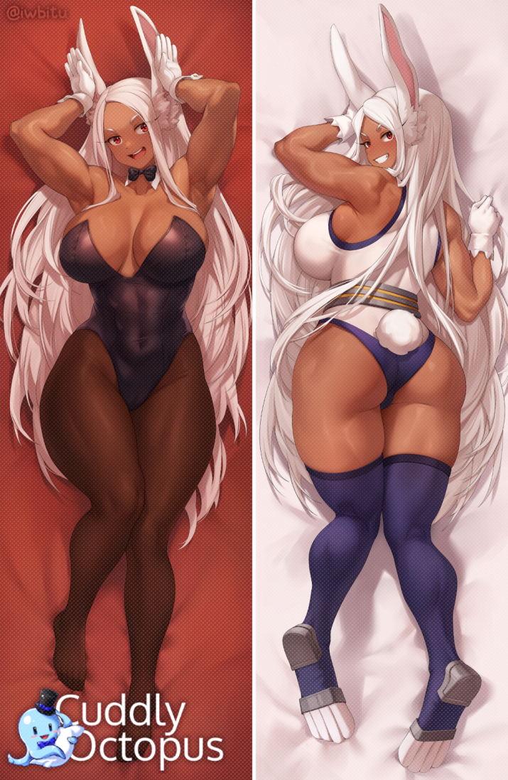 1girls :d alternate_costume animal_ears ass bare_shoulders black_leotard blue_thighhighs breasts brown_pantyhose cleavage collarbone dakimakura_(medium) dark-skinned_female dark_skin female gloves iwbitu large_breasts leotard long_hair looking_at_viewer lying miruko muscular muscular_female my_hero_academia on_back on_stomach open_mouth pantyhose playboy_bunny rabbit_ears rabbit_girl rabbit_tail red_eyes rumi_usagiyama shounen_jump smile straight_hair tail thighhighs twitter_username white_gloves white_hair