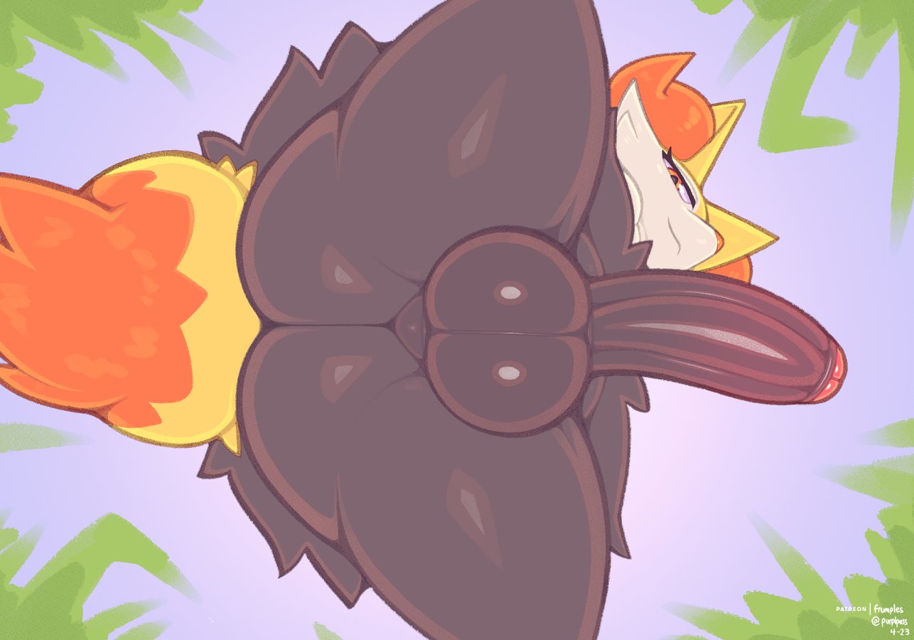 2023 anthro artist_name ass balls bedroom_eyes big_butt black_balls black_body black_fur black_penis black_perineum black_pupils braixen cheek_tuft dated digital_media_(artwork) erection eyelashes facial_tuft femboy foreskin frumples fur generation_6_pokemon genitals girly glans glistening glistening_body half-closed_eyes humanoid_genitalia humanoid_penis looking_at_viewer looking_down looking_down_at_viewer low-angle_view male male_only multicolored_body multicolored_fur multicolored_tail narrowed_eyes nintendo nude partially_retracted_foreskin penis perineum pink_glans pokemon pokemon_(species) pupils red_body red_eyes red_fur red_inner_ear red_nose red_tail seductive sky smile solo spread_legs spreading tail thick_thighs tuft white_body white_fur worm's-eye_view yellow_body yellow_ears yellow_fur yellow_tail