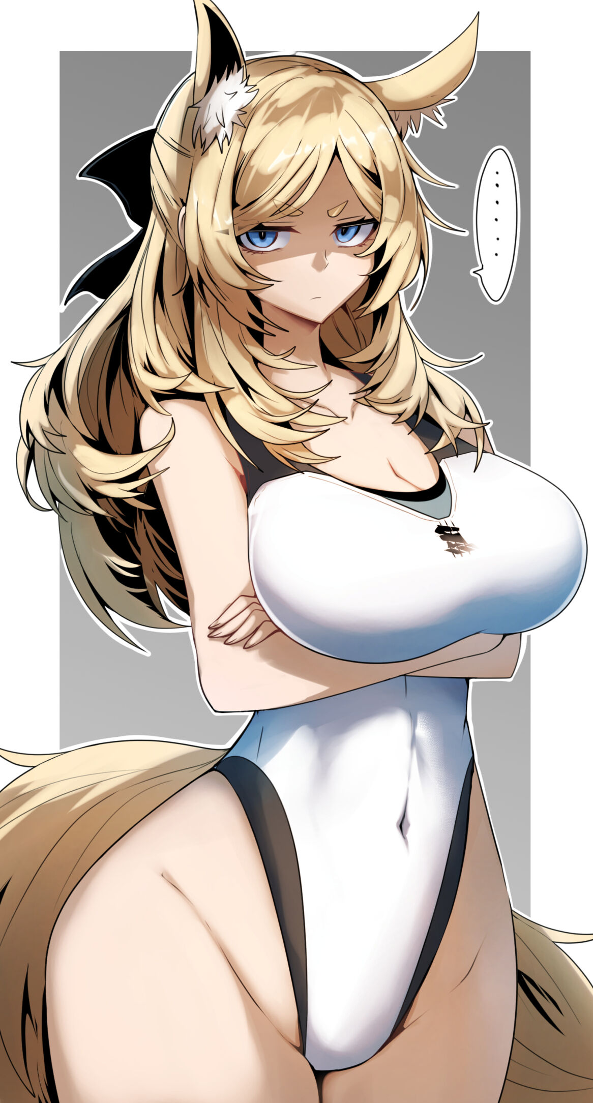 1girls 2023 animal_ear_fluff animal_ears arknights belly big_breasts blonde_hair blue_eyes breasts gin_moku hi_res horse_ears horse_tail light-skinned_female light_skin long_hair simple_background solo standing tail whislash_(arknights)