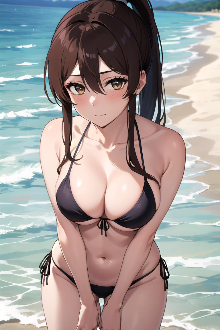 1girls, ai generated, brown eyes, brown hair, female, female only, jigokuraku, nervous, shy, solo, stable diffusion, thighs, yamada asaemon sagiri