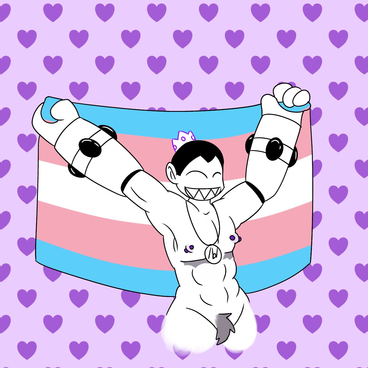 /v/-tan 1boy abs artist_upload black_hair cancer_lord closed_eyes demonicseraphim male_only mastectomy_scar nipple_piercing pubic_hair self_upload smiling solo trans_flag transgender_pride_colors white_skin