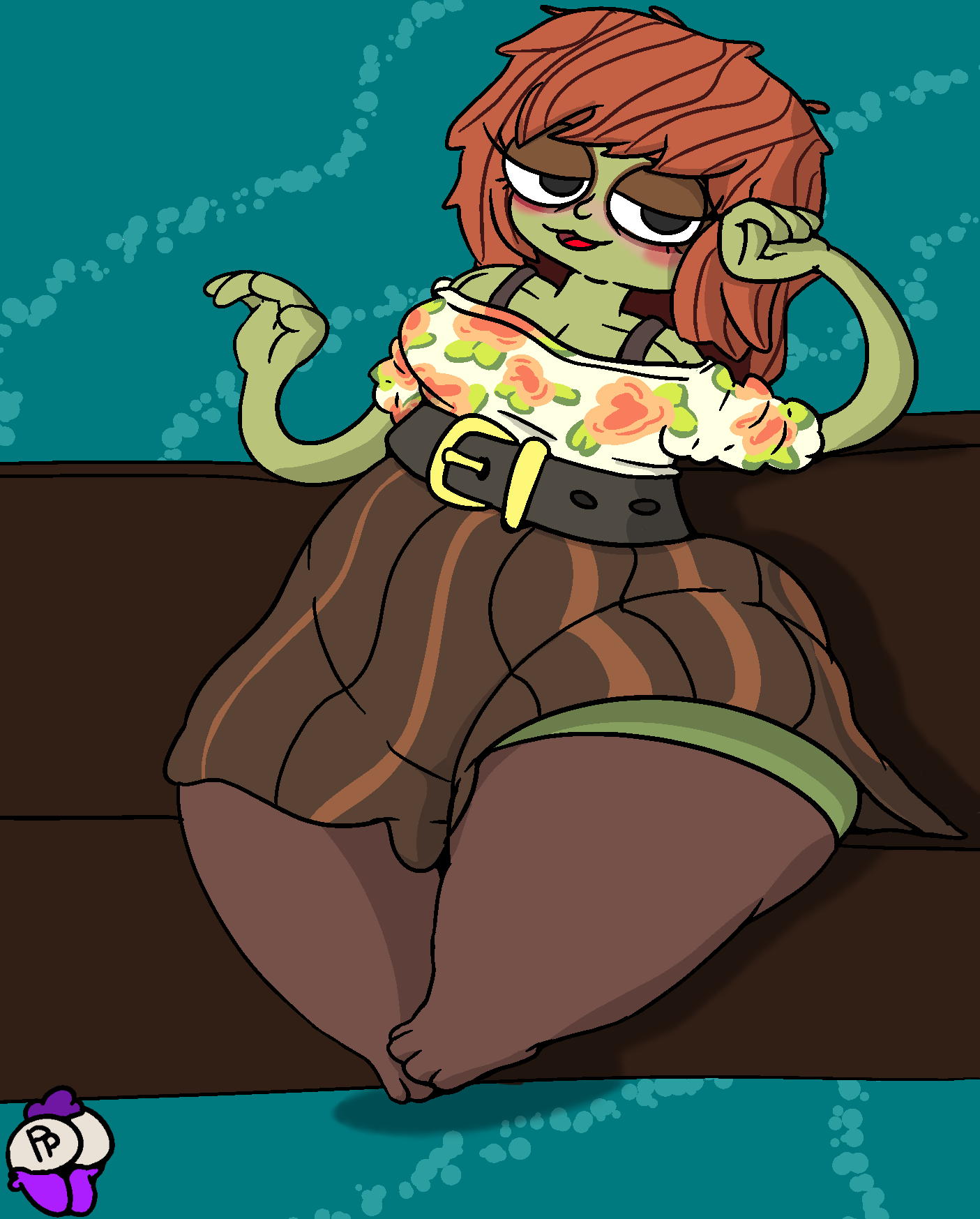 1girls bbw big_ass big_breasts blush chubby cleavage fat green_skin looking_at_viewer psychonauts psychonauts_2 sam_boole stockings suspenders thick_thighs volumptous wide_hips