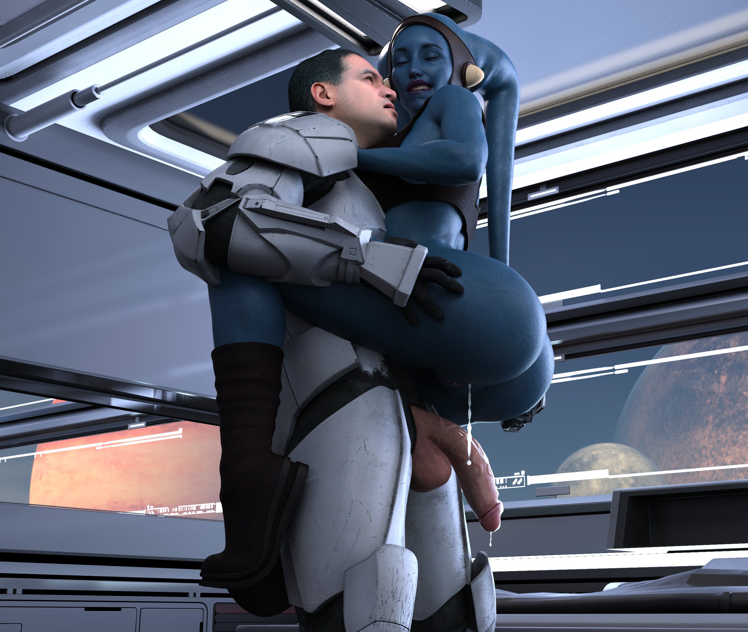 1boy, 1girls, 3d, aayla secura, absurd res, after sex, alternate version available, clone trooper, cum, drinkerofskies, female, interspecies, male, penis, star wars, twi'lek