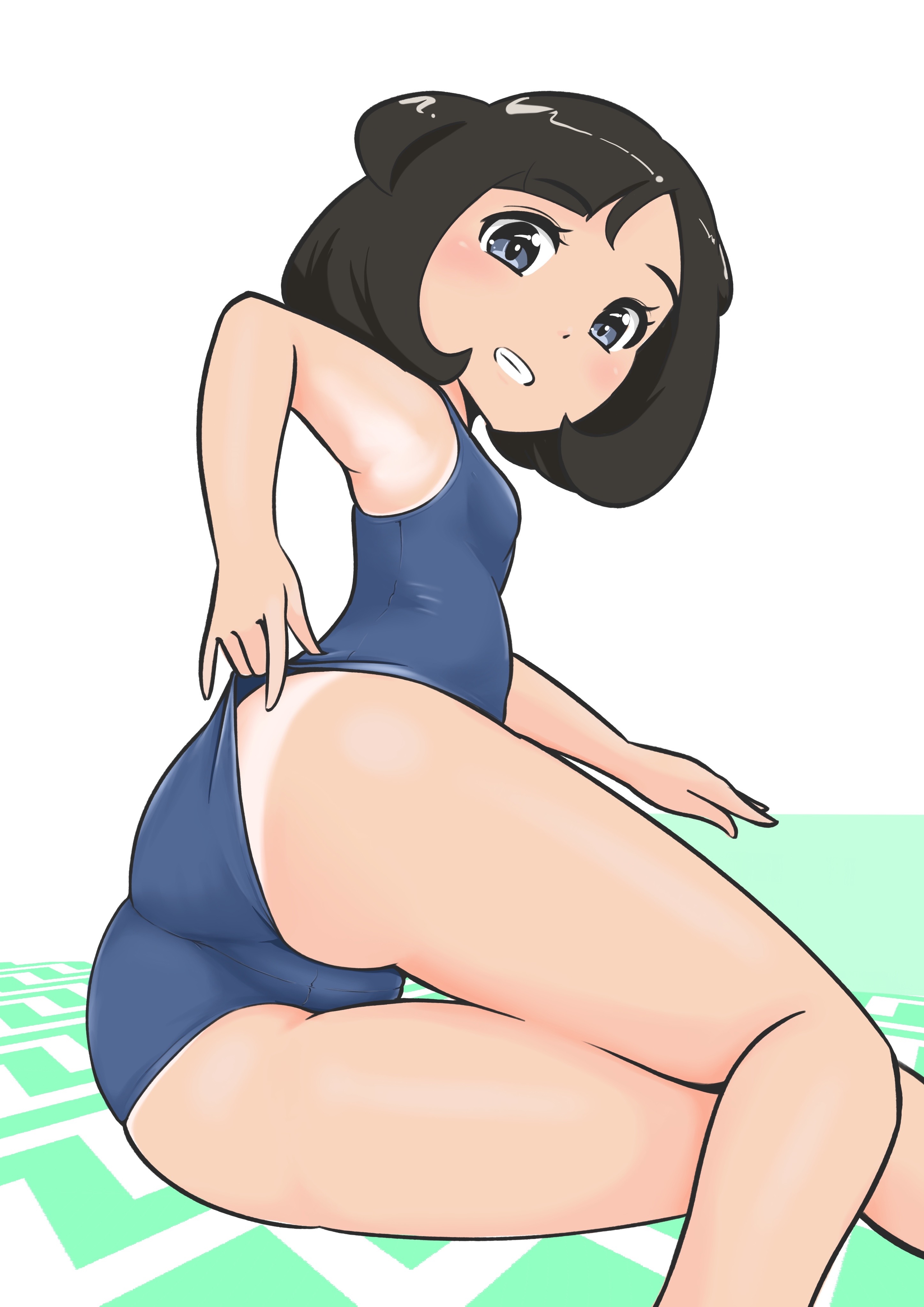 1girls, ass, female, female only, huge ass, human, human only, microsd (artist), nintendo, one-piece swimsuit, pokemon, pokemon sm, selene (pokemon), solo, solo female, swimsuit, tanline