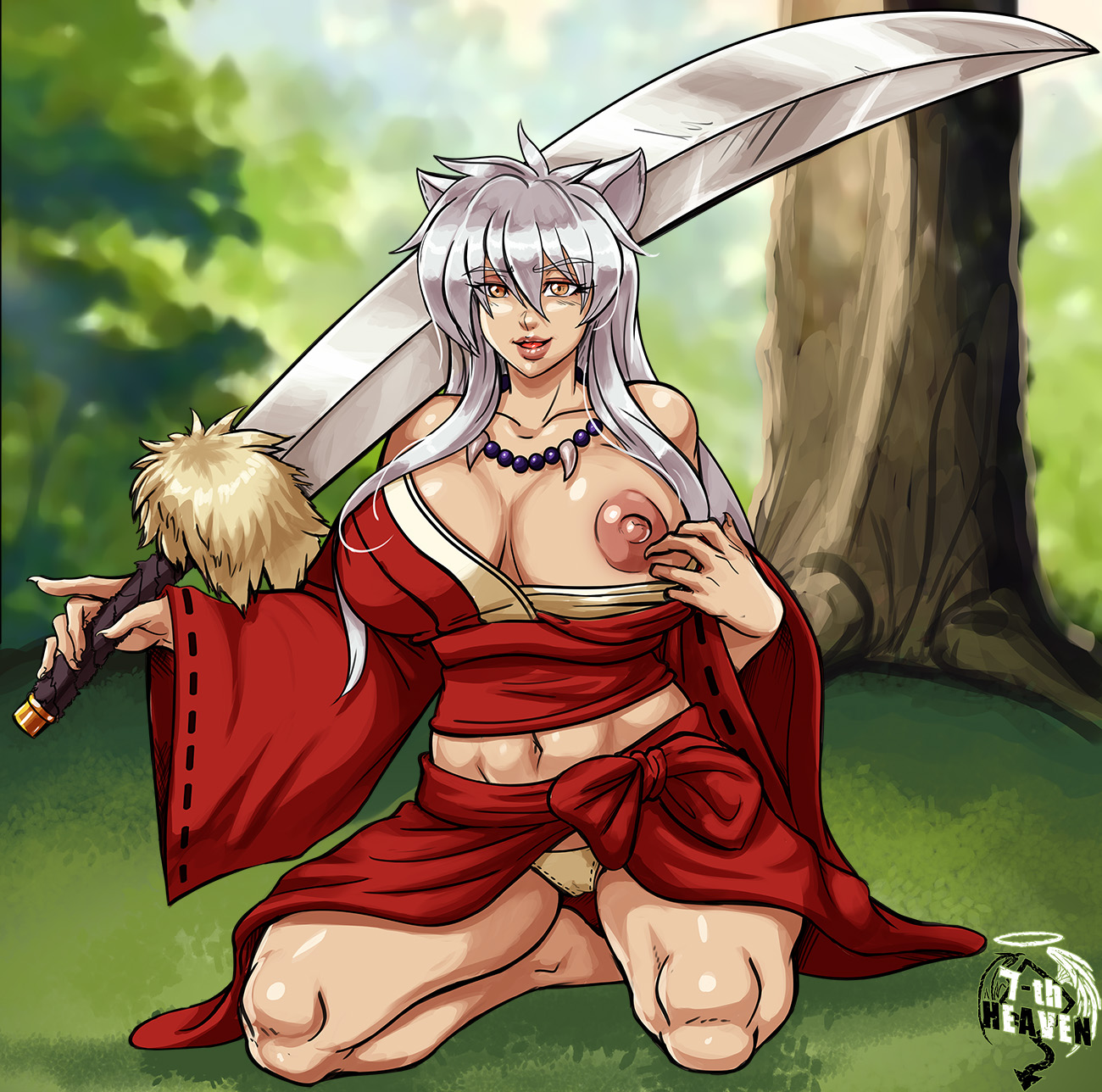 1girls, 7th-heaven, areolae, breasts, female, female inuyasha, female only, genderswap, huge breasts, inuyasha, inuyasha (character), looking at viewer, nipples, rule 63, solo