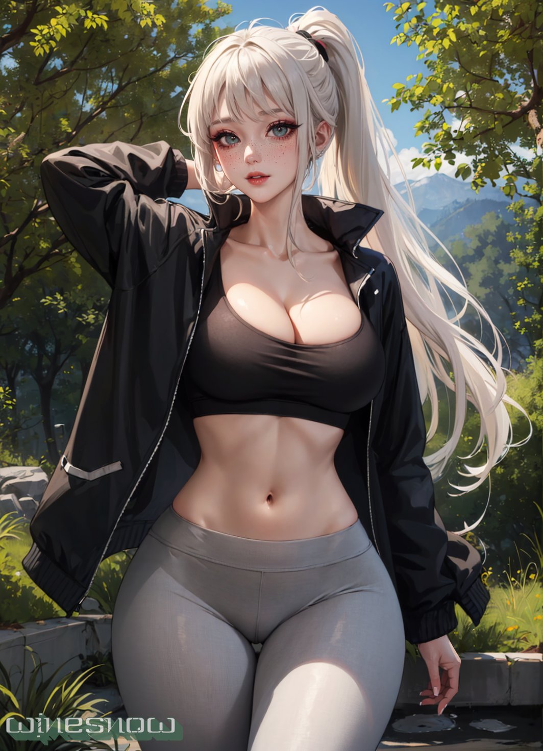 1girls ai_generated curvaceous curvy_female curvy_figure female_only huge_breasts long_hair original_character ponytail solo_female solo_focus stable_diffusion white_hair winesnow