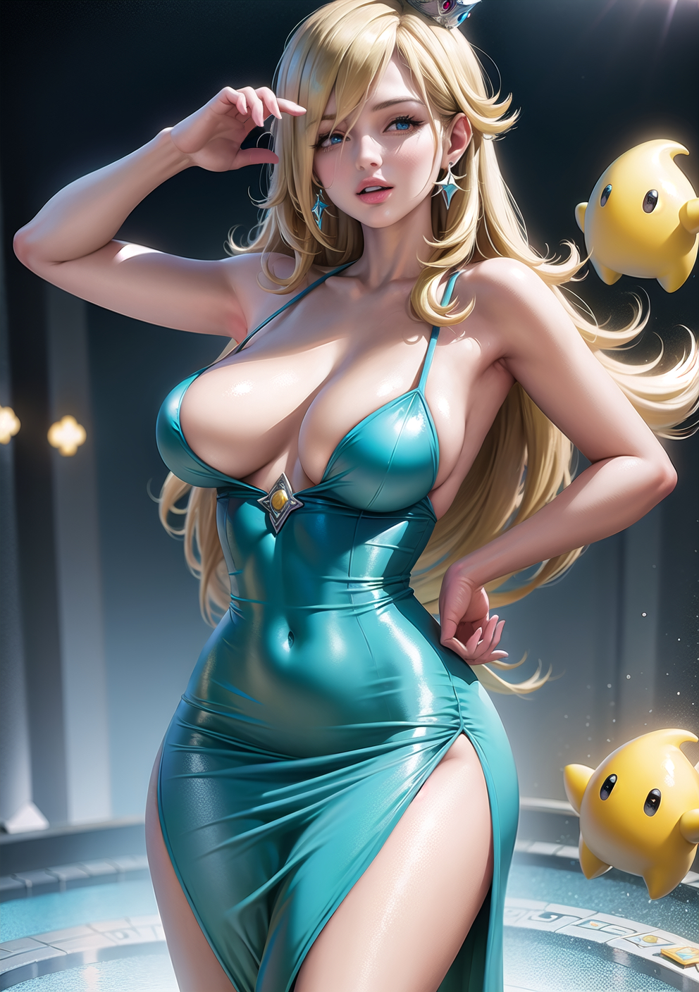 1girls, ai generated, blonde hair, breasts, curvy body, curvy female, curvy figure, female, female focus, female only, huge breasts, long hair, luma, mario (series), princess rosalina, solo female, solo focus, stable diffusion, super mario galaxy