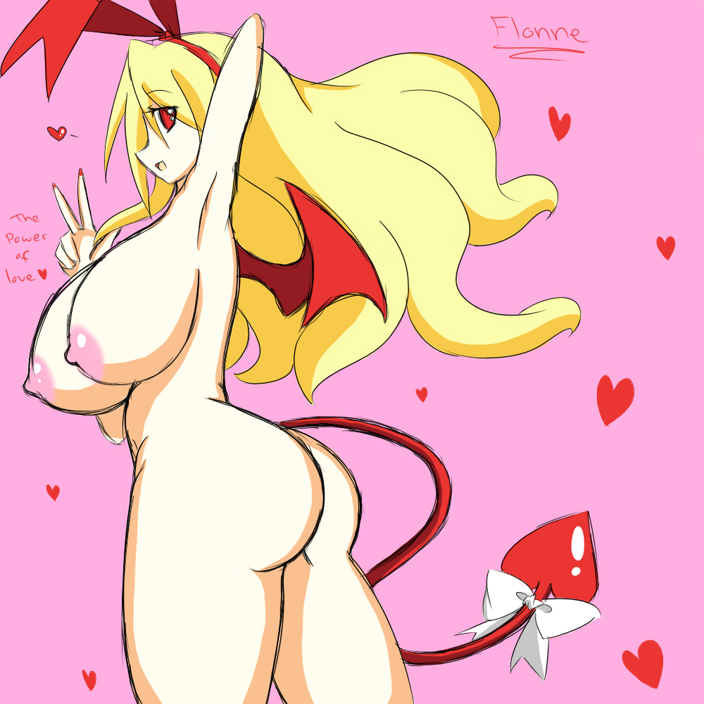 ass behind_view breasts completely_nude completely_nude_female disgaea fallen_angel flonne flonne_(fallen_angel) heart-shaped_tail large_ass large_breasts nippon_ichi_software overlordzeon tail