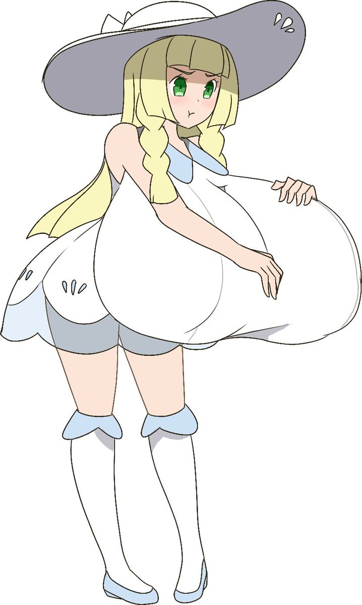 1girls alternate_breast_size bimbo blonde_hair breasts dress gigantic_breasts green_eyes highres huge_breasts hyper hyper_breasts image_sample large_breasts lillie_(pokemon) nintendo pokemon pokemon_sm pout standing tagme thesanstorm twitter_sample