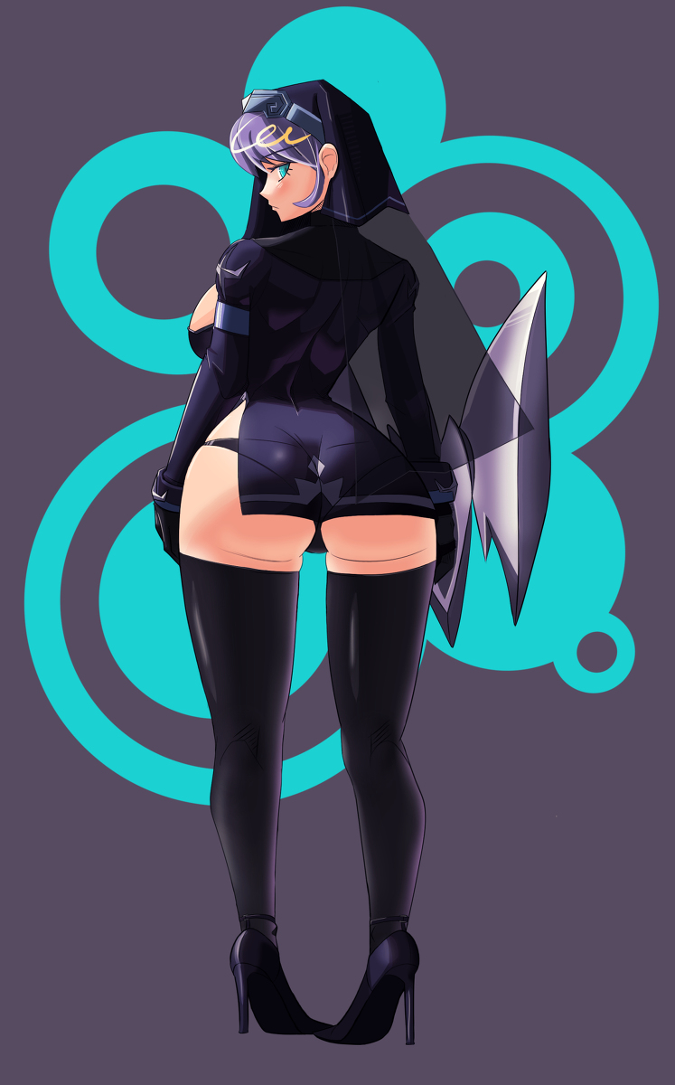 better_version_at_source big_breasts blue_eyes cookie_run cookie_run_kingdom fat_ass nun nun's_habit panties pastry_cookie purple_hair stockings