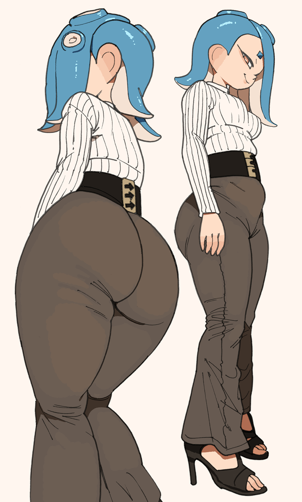 1girls, ass, big ass, blue hair, breasts, cephalopod, cephalopod humanoid, clothed, clothed female, female, hair over one eye, heels, huge ass, large ass, light skin, light-skinned female, medium hair, nintendo, octoling, shiver (splatoon), small breasts, smile, splatoon, splatoon (series), splatoon 3, tagme, tentacle hair, yuta agc