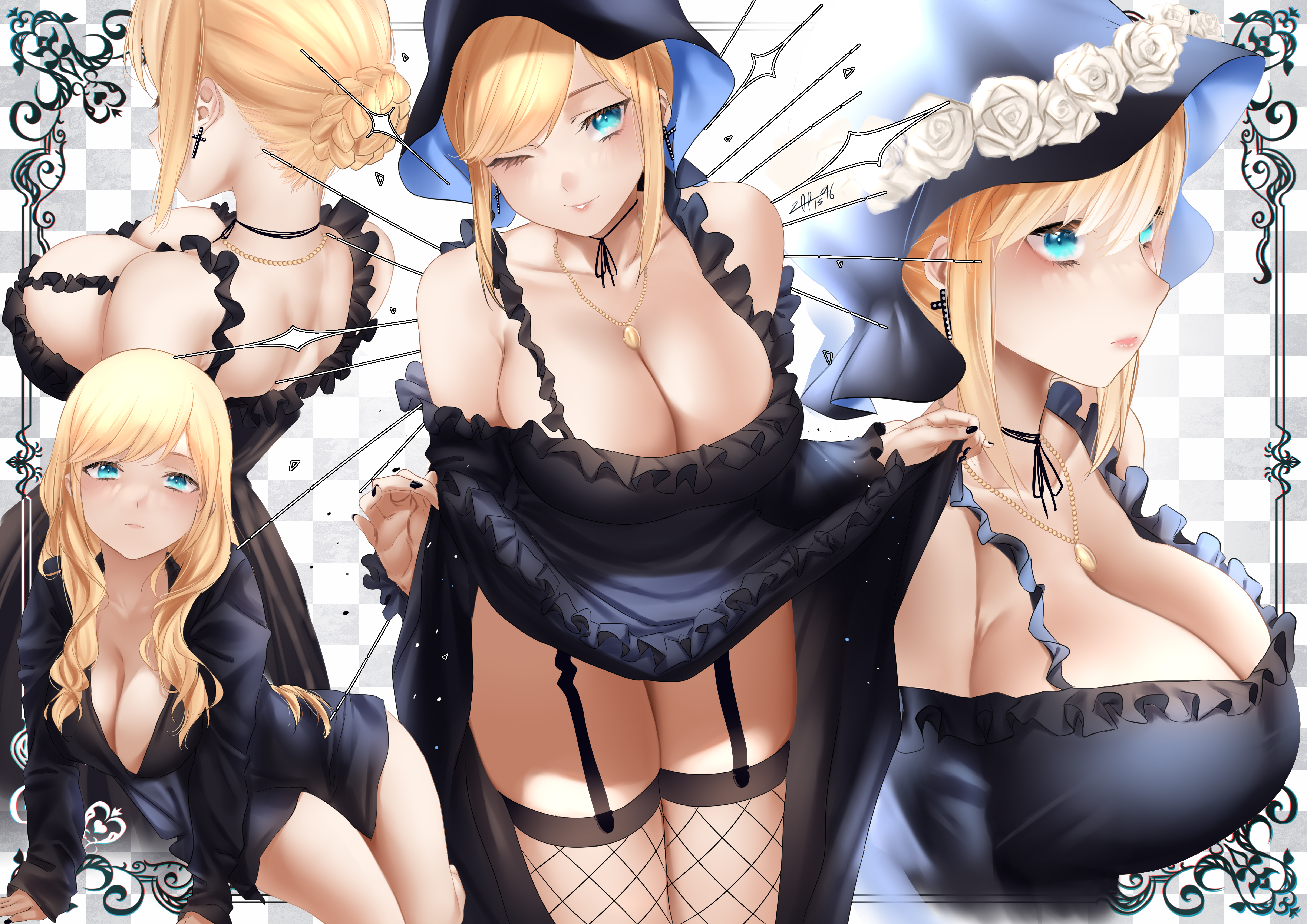1girls, alice lendrott, big breasts, big thighs, blonde hair, blue eyes, breasts, busty, cleavage, clothing, dress lift, female, fishnets, hd, hi res, high quality, high resolution, highres, huge breasts, large breasts, maid, maid headdress, maid uniform, shinigami bocchan to kuro maid, thick thighs, thighs, voluptuous, zasshu96, zettai ryouiki