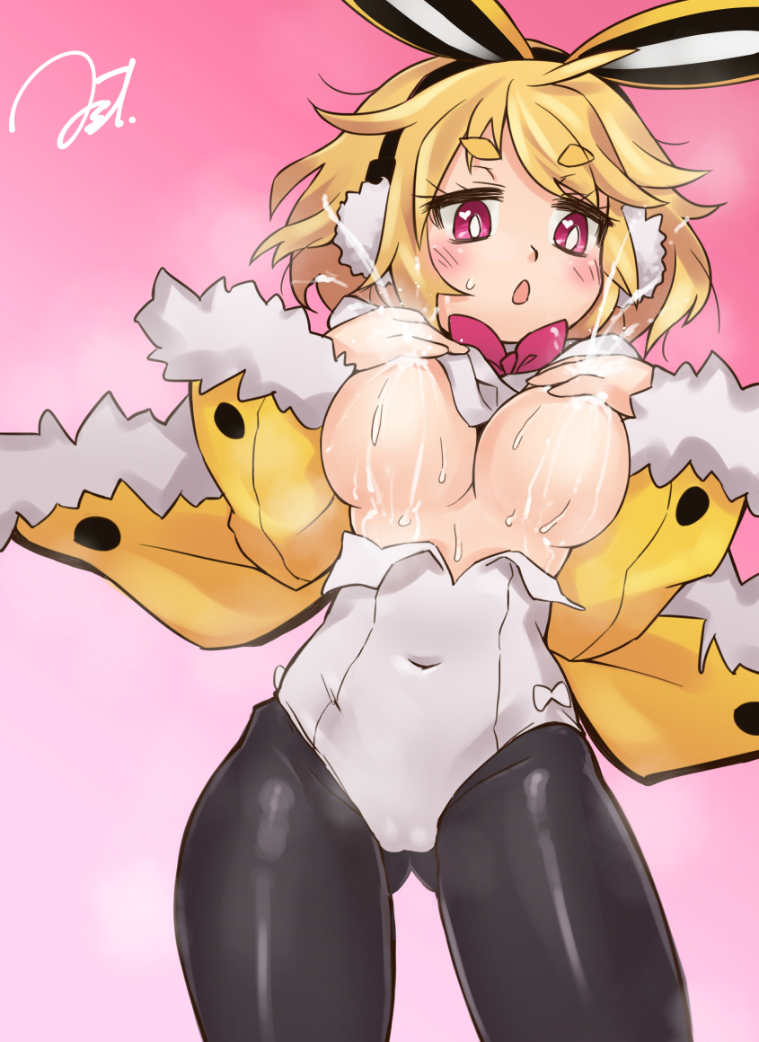 alternate_version_available astjiete breasts bunny_ears bunny_girl bunnysuit covering_breasts disgaea disgaea_5 exposed_breasts lactating lactation large_breasts nippon_ichi_software usalia_(disgaea)