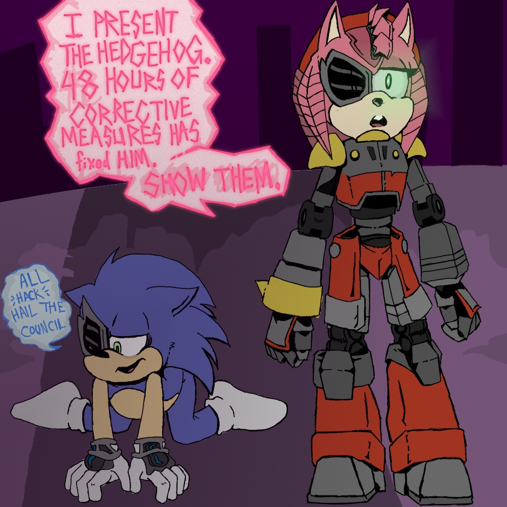 2023 abused all_fours amy_rose anthro bad_end ballbusting castrated cyborg defeated defeated_hero duo emotionless exposed_torso female femdom footwear ghostspookygoo glowing_eyes handwear humanoid male male/female no_sex one-eyed rusty_rose shoes_removed sonic_(series) sonic_prime sonic_the_hedgehog