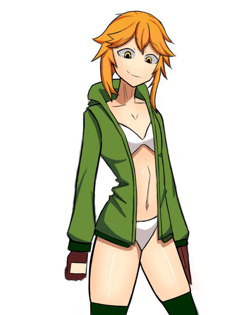 animalfarm56 background bra creeper creeper-chan creeper_(minecraft) creeper_girl cute green jacket orange_hair panties stockings swimsuit white yellow_eyes