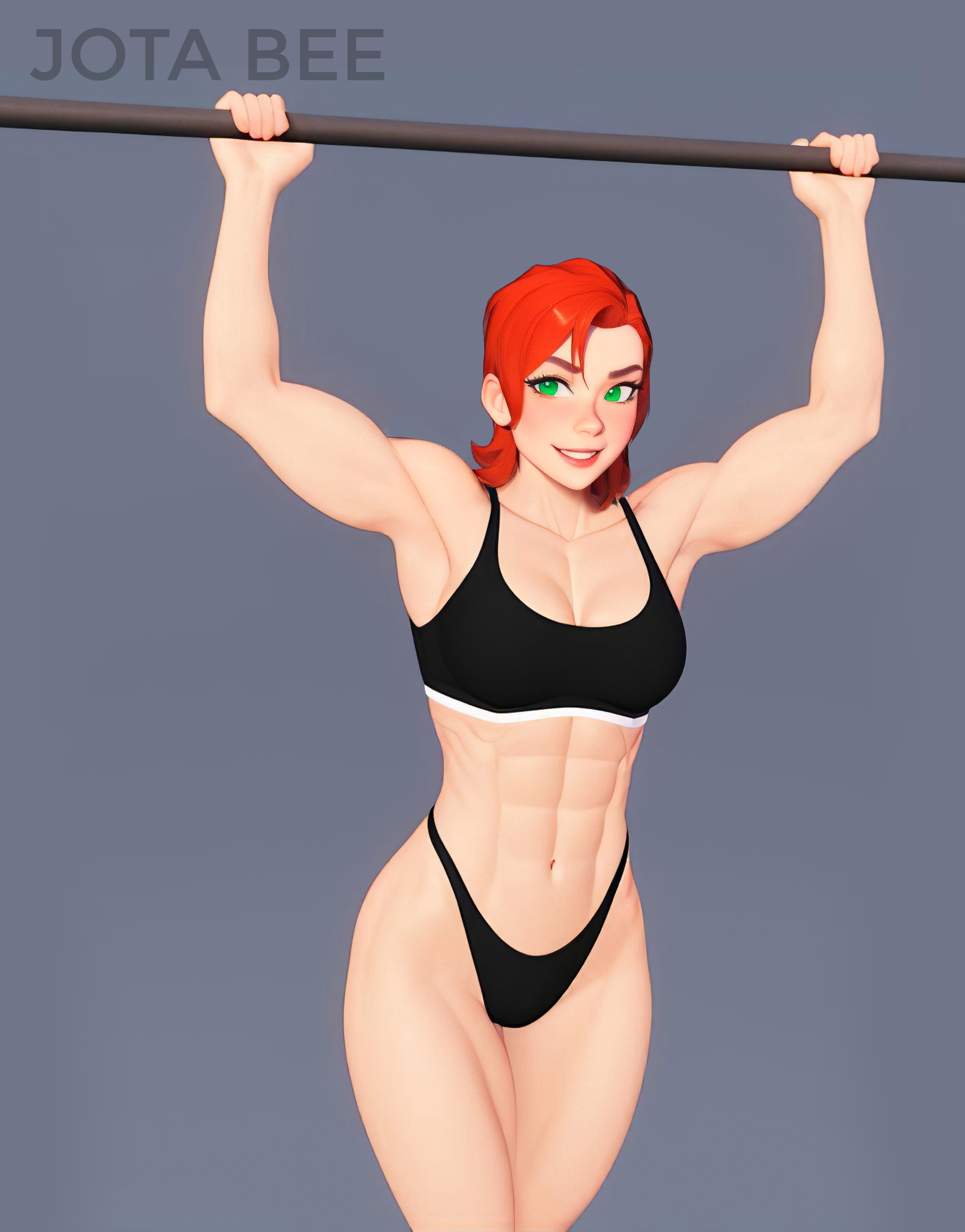 1girls, aged up, armpits, ben 10, female, female only, fit, fit female, green eyes, gwen tennyson, jotabee, legs, muscular, muscular female, red hair, solo