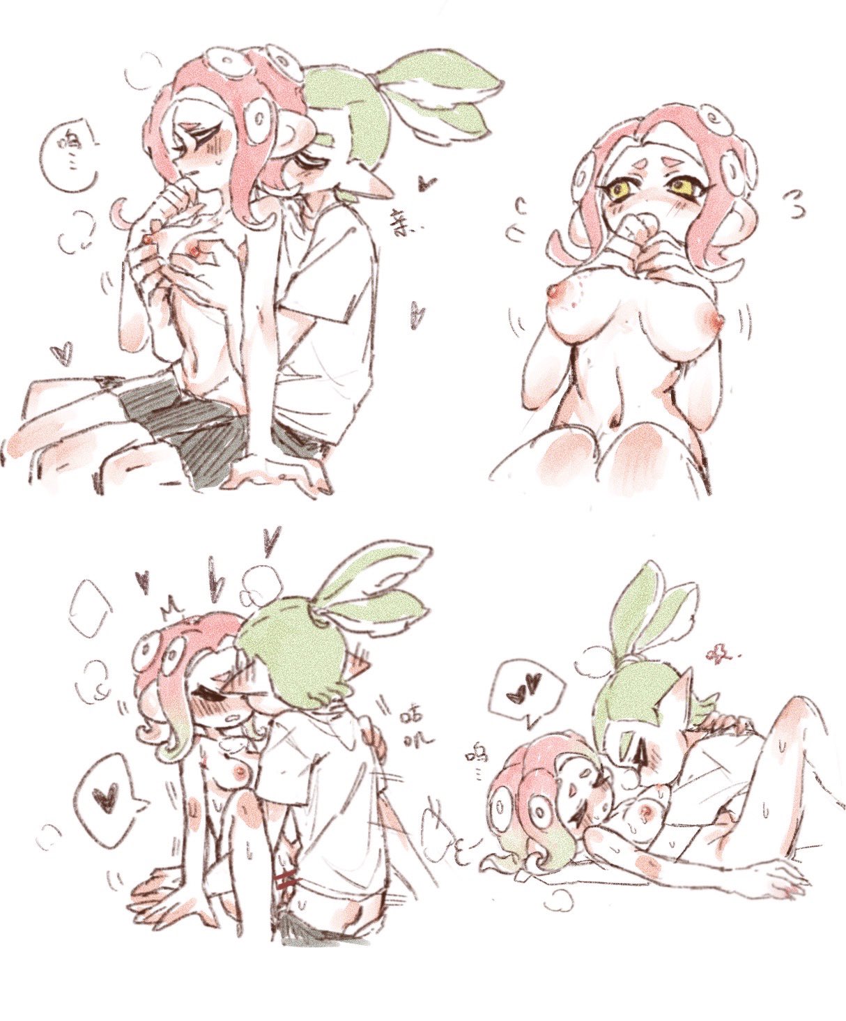 agent_3_(splatoon) agent_8_(splatoon) ass blush breast_grab breast_sucking closed_eyes clothed_male_nude_female cute female green_hair inkling inkling_boy interspecies male male_agent_3_(splatoon) nipple_play nude_female octoling octoling_girl pants_down pink_hair romantic_couple sex splatoon straight thenintlichen96 vaginal_sex yellow_eyes