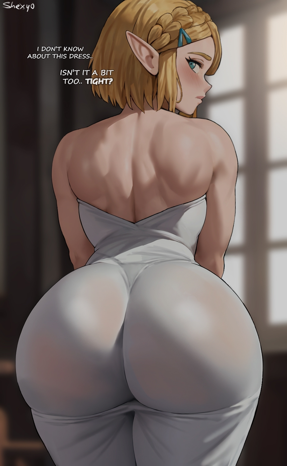 1girls ass ass_focus ass_in_dress big_ass big_breasts big_butt bimbo blonde blonde_female blonde_hair blue_eyes breasts bubble_ass clothing dat_ass dress dress_inside_ass elf elf_ears english_text fat_ass female female_focus huge_ass indoors insecure jpeg light-skinned_female naive nintendo pawg pointy_ears princess_zelda round_ass royalty shexyo short_hair solo solo_female standing tears_of_the_kingdom text the_legend_of_zelda thick_ass tight_clothing tight_dress uncertain video_game video_game_character video_games wide_hips zelda_(tears_of_the_kingdom)