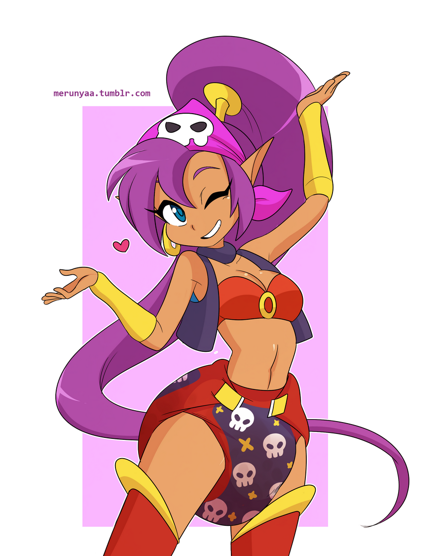 bandana cleavage dark-skinned_female diaper diaper_fetish earring genie intentional_soiling merunyaa messy_diaper scat shantae shantae_(character) skull_bandana smile smiling_at_viewer soiling vest wink winking_at_viewer