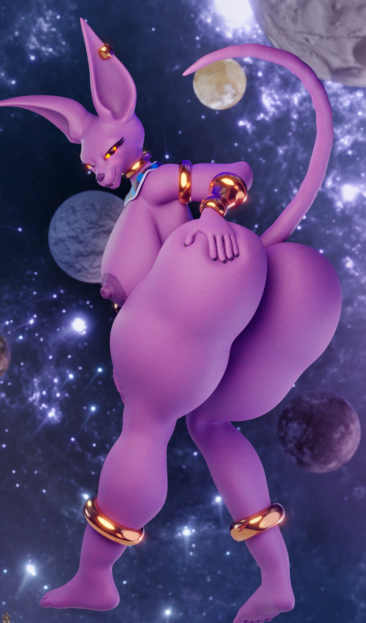 1girls 3d 3d_(artwork) alternate_version_available anthro anthro_only areolae ass barefoot beerus big_ass big_breasts big_butt breasts dragon_ball dragon_ball_super dragon_ball_z female female_only jewelry nicholaideus nipples presenting presenting_hindquarters thick_thighs wide_hips