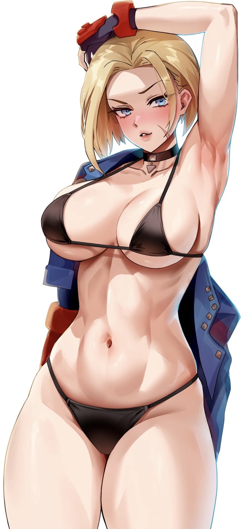 armpits, belly, belly button, bikini, blonde hair, breasts, cammy white, capcom, choker, female, foxy rain (foxyreine), foxyrain (foxyreine), foxyreine, lewd, looking at viewer, navel, panties, solo, solo female, street fighter, street fighter 6, underwear