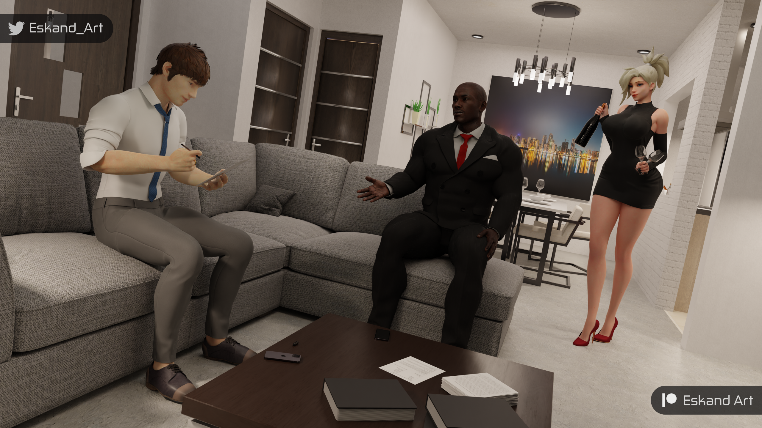 1girls, 3d, ass, big ass, big breasts, big penis, blizzard entertainment, breasts, cheating, cheating girlfriend, cheating wife, cuck, cuckold, dark skin, dark-skinned male, dress, drinking, eskandart, female, high heels, interracial, light skin, light-skinned male, lipstick, male, mercy, naughty, netorare, overwatch, penis, wife