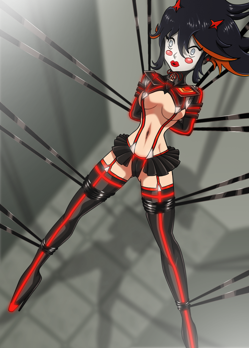 arms_behind_back ballet_boots ballet_heels bondage bound cameltoe collar dollification female female_only femsub fully_clothed high_heels isolation kill_la_kill mask masked_female matoi_ryuuko posture_collar re-maker revealing_clothes senketsu skimpy_clothes suspended_in_midair suspension