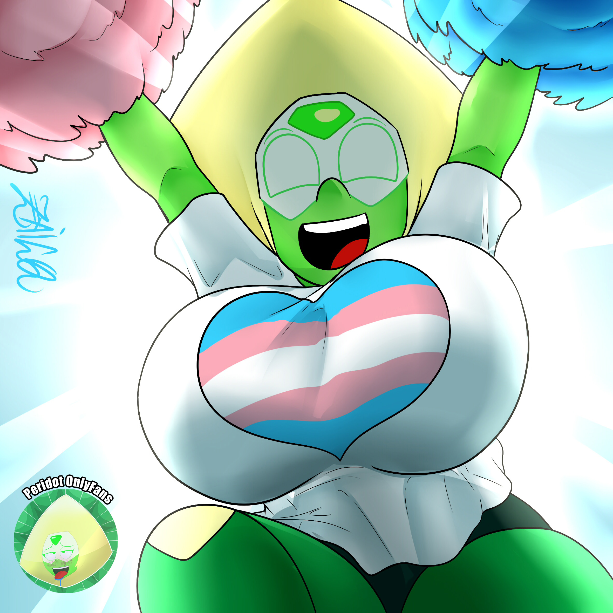 big breasts, breasts, female, lgbt pride, peridot (steven universe), pride color clothing, pride colors, self insert, shortstack, steven universe, transgender pride colors, zaicomaster14