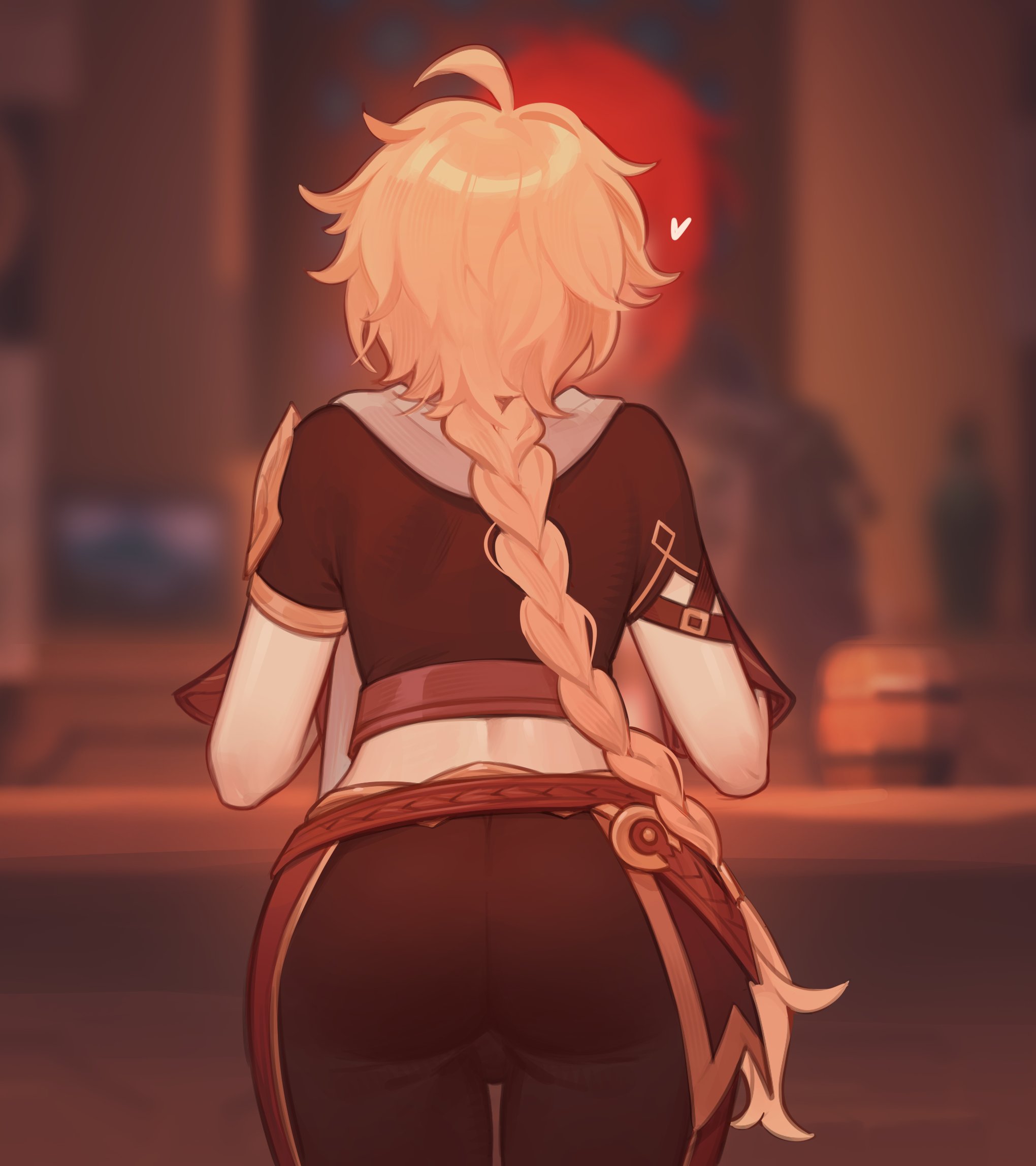 1boy, aether (genshin impact), ass focus, big ass, big butt, blonde, blonde male, braid, clothed, fat ass, femboy, femboy aether, feminine male, fully clothed, genshin impact, hoyoverse, large ass, large butt, male, male only, mihoyo, suspicious dish, thick, thick ass, tight pants, twink