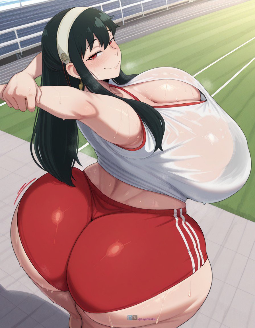 1girls ai_generated angel_yukkis ass ass_focus big_ass big_breasts big_tits breasts curvy curvy_female curvy_figure day fat_ass gym_uniform milf nipples oppai pussy pussy_juice room sexy_female sexy_pose shirt shorts spy_x_family stadium sweat tits voluptuous_female wet wet_pussy yor_briar yor_forger
