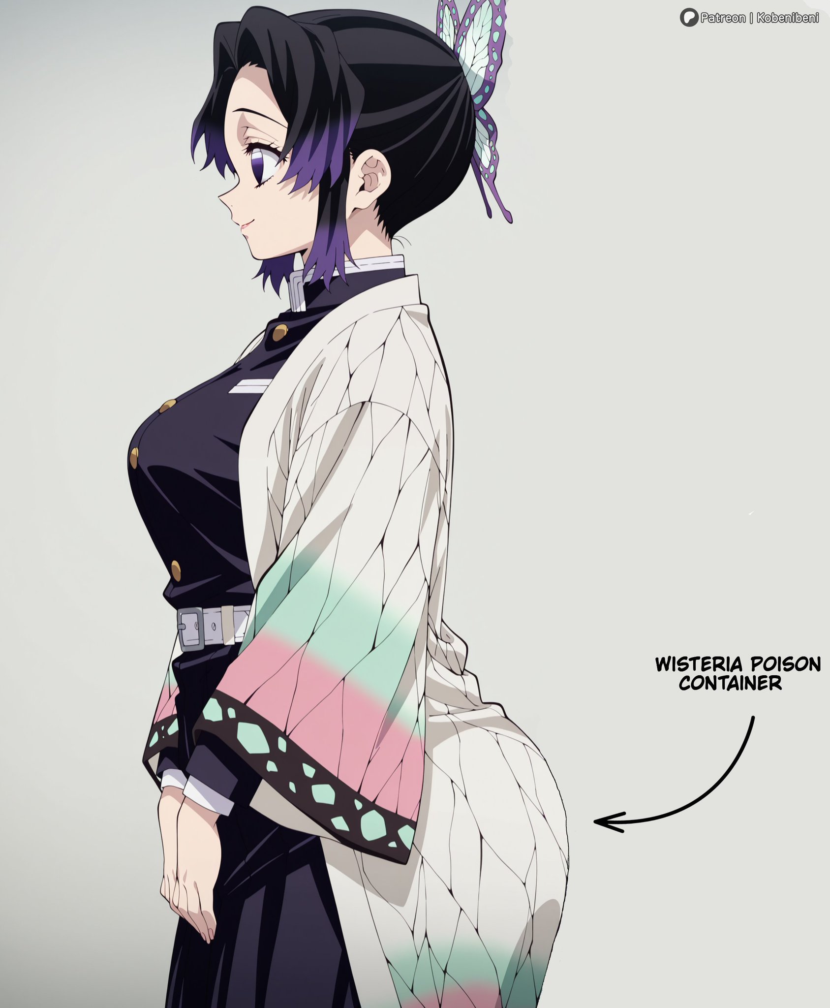 1girls, ai generated, demon slayer, evil container, female, kochou shinobu, shinobu kocho, side view