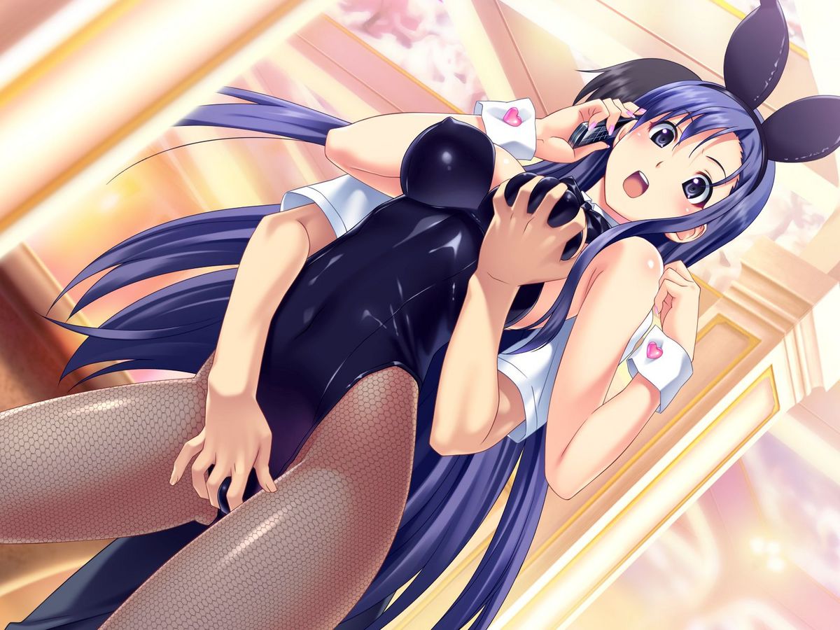 animal_ear bare_shoulders blue_hair blush breast_grab breasts bunnysuit fingering fishnet_pantyhose fishnets game_cg kemonomimi koutaro large_breasts long_hair oppai pantyhose saotome_nagi shirt_pull standing tropical_kiss usamimi very_long_hair wrist_cuffs