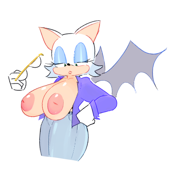 1girls anthro big_areola big_nipples breast_slip breasts_out edalv edolov furry glasses gloves huge_areola huge_breasts huge_nipples inverted_nipples jacket nipple_slip office_lady pants puffy_nipples rouge_the_bat sagging_breasts sega sonic_(series) topless wardrobe_malfunction wings