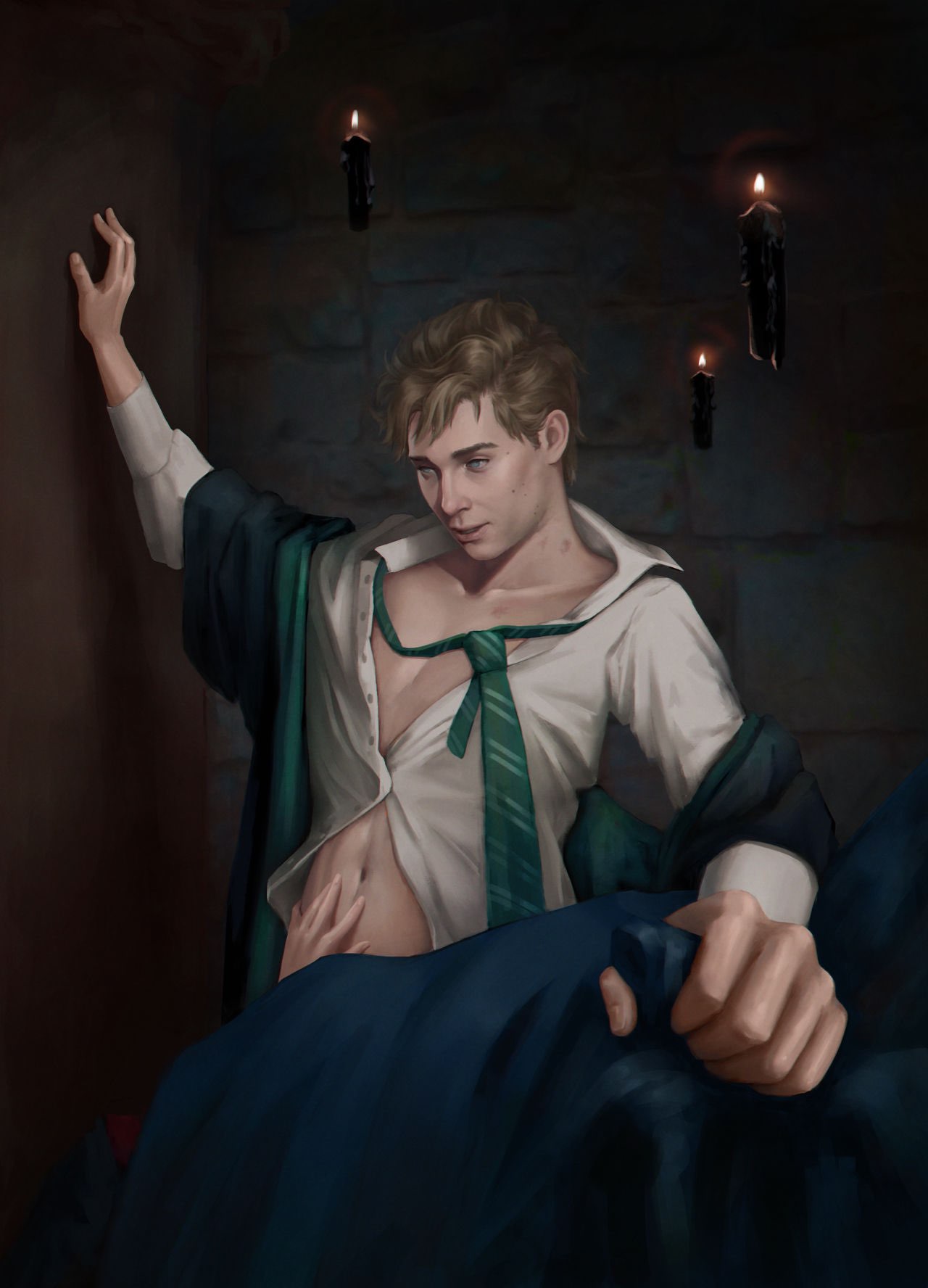 blind blonde_hair hogwarts_legacy hogwarts_school_uniform male_only ominis_gaunt stripping