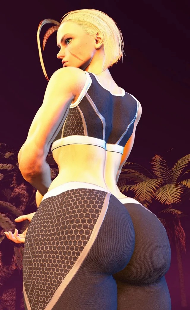 1girls, 3d, ass, big ass, blonde hair, blue eyes, cammy white, crop top, female, female only, fully clothed, huge ass, large ass, leggings, light skin, light-skinned female, looking away, scar, short hair, solo, solo female, street fighter, street fighter 6