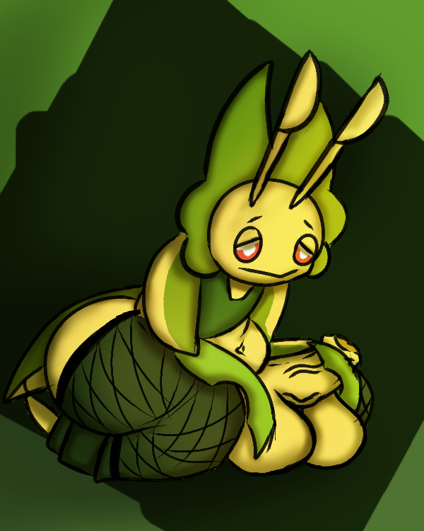 antennae_(anatomy) anthro arthropod arthropod_abdomen ass balls big_balls big_butt clothing digital_drawing_(artwork) digital_media_(artwork) fishnet fishnet_legwear foreskin generation_5_pokemon genitals green_background green_body half-closed_eyes insects kneeling leaf leavanny legwear male masturbation narrowed_eyes nauiho nintendo penis pokemon pokemon_(species) red_sclera relaxed_expression simple_background slightly_chubby solo thick_thighs white_eyes yellow_balls yellow_body yellow_penis