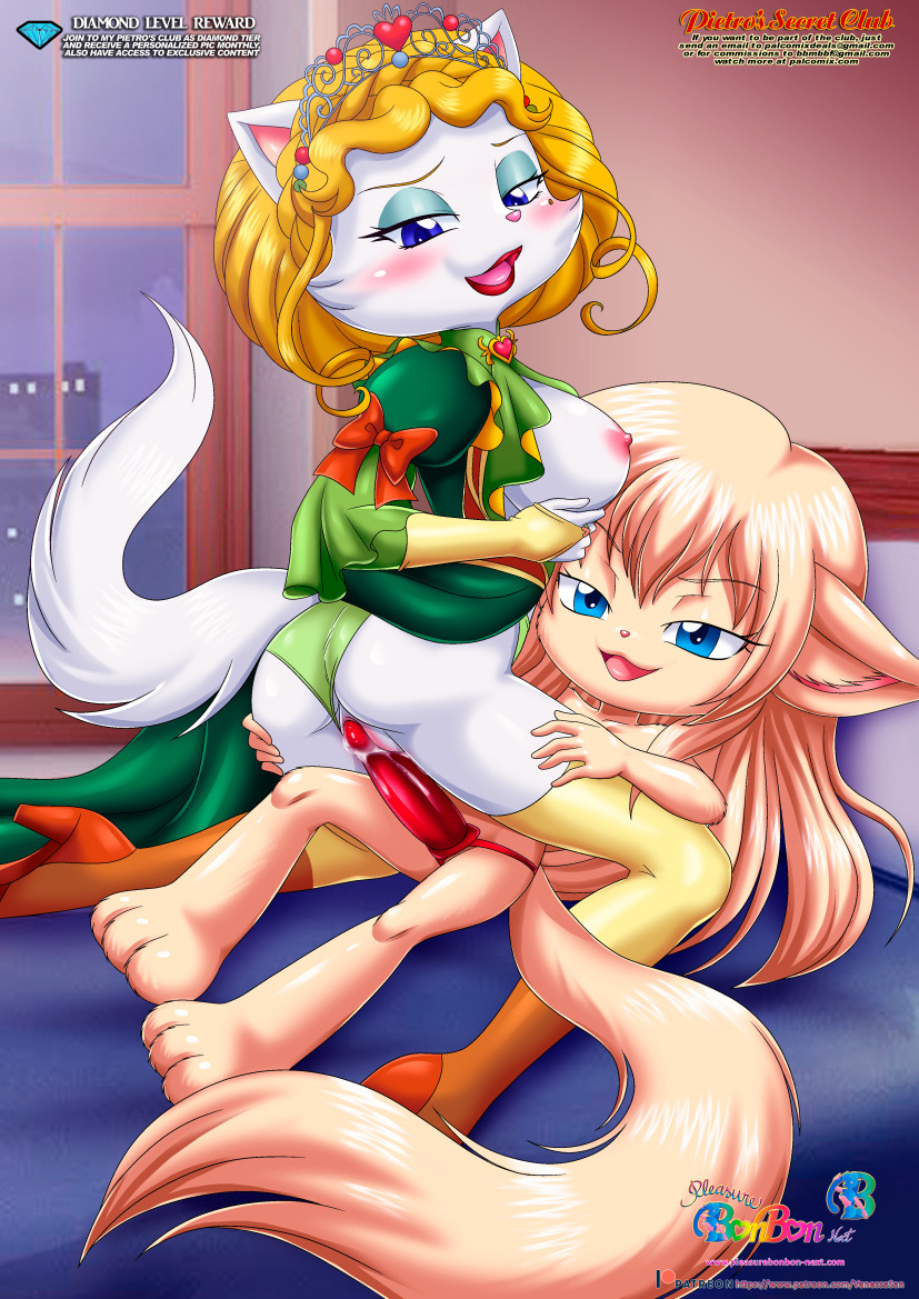 bbmbbf diamond_level edelweiss_(pleasure_bon_bon) ellie_(little_tails) feline female female/female furry little_tails palcomix pietros_secret_club pleasure_bon_bon sex_toy strap-on vaginal_penetration yuri