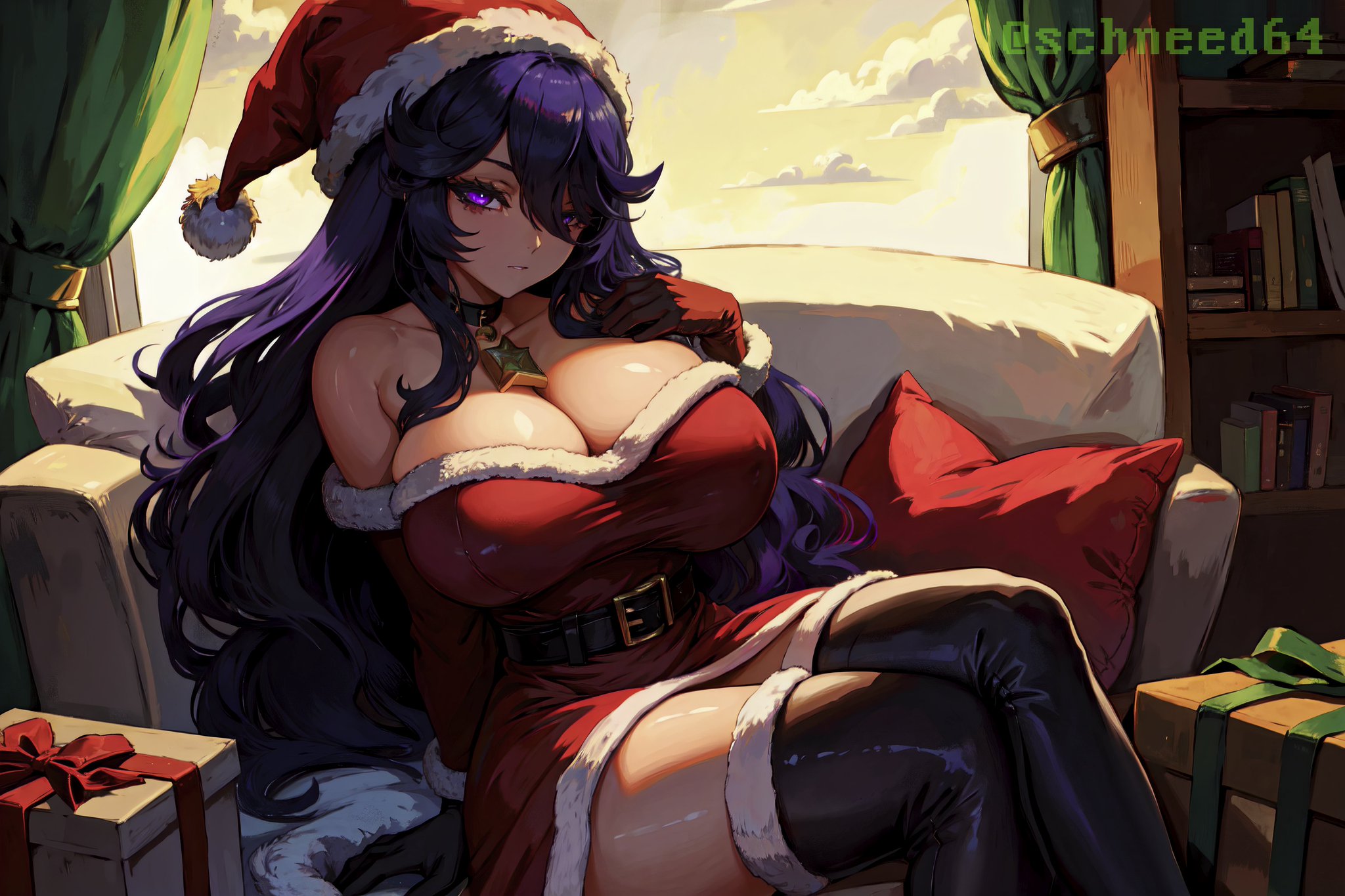 1girls, ai generated, breasts, christmas outfit, curvaceous, curvy body, curvy figure, female, female focus, hex maniac, hi res, huge breasts, latex thighhighs, nintendo, pokemon, schneed64, solo female, solo focus, stable diffusion, voluptuous, voluptuous female