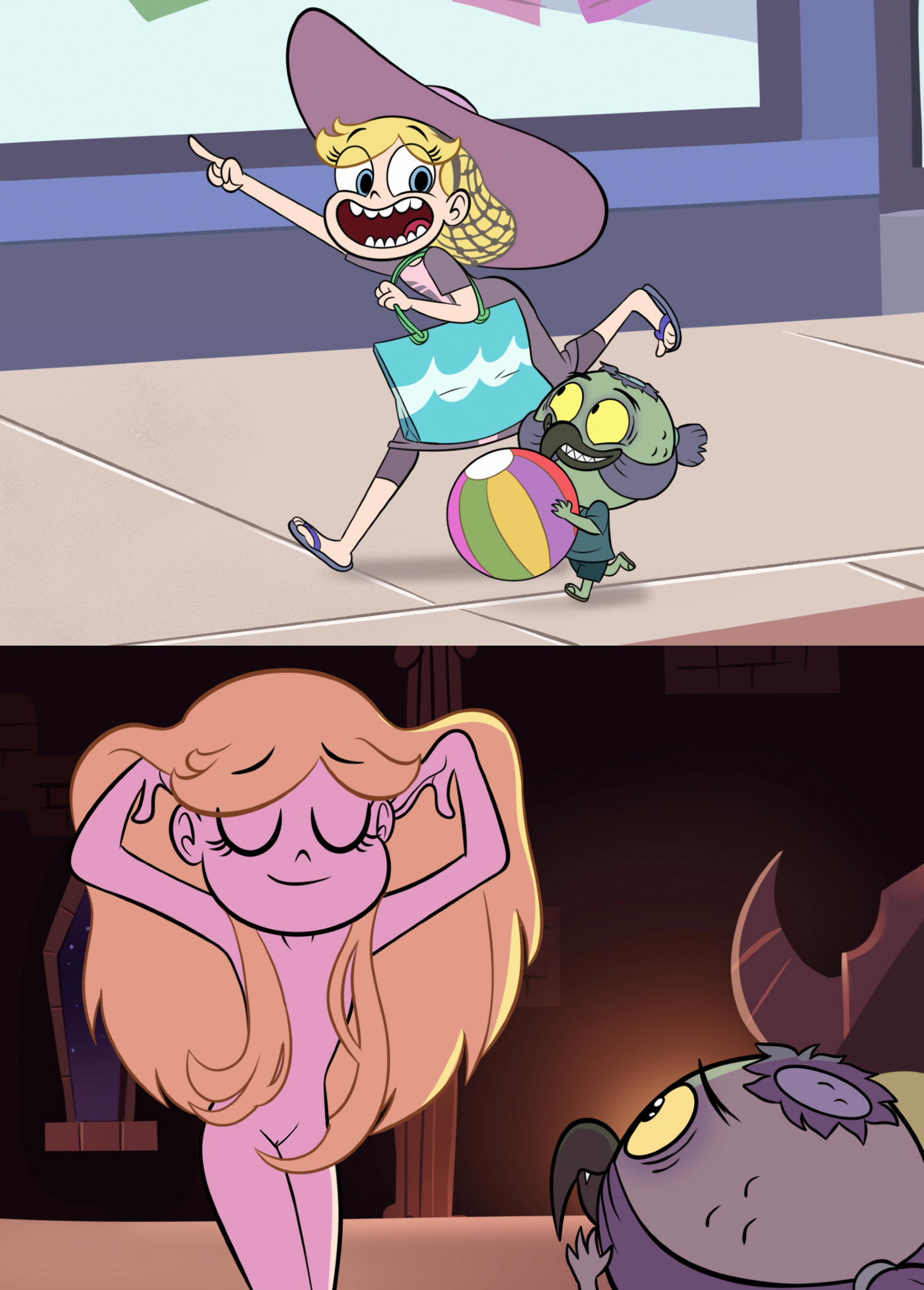 accurate art style, covered nipples, edit, female, hikkimora, imminent sex, ludo (svtfoe), monster, naked, nude, nude female, pussy, smile, star butterfly, star vs the forces of evil, sunnie, undressed, vagina
